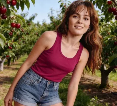 AI Video from prompt: the girl straightens me and plucks a berry from 