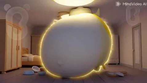 AI Video from prompt: CGI Mimi (BabyBus) gets weighted gain fat becomi