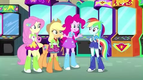 AI Video from prompt: Applejack, Fluttershy, Pinkie Pie, and Rainbow D
