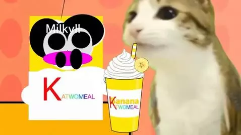 AI Video from prompt: Meowl drinks Banana flavored katwomeal milkshake