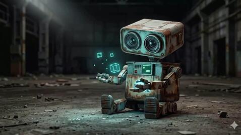 Robot Rust A weathered rust-covered industrial robot with d