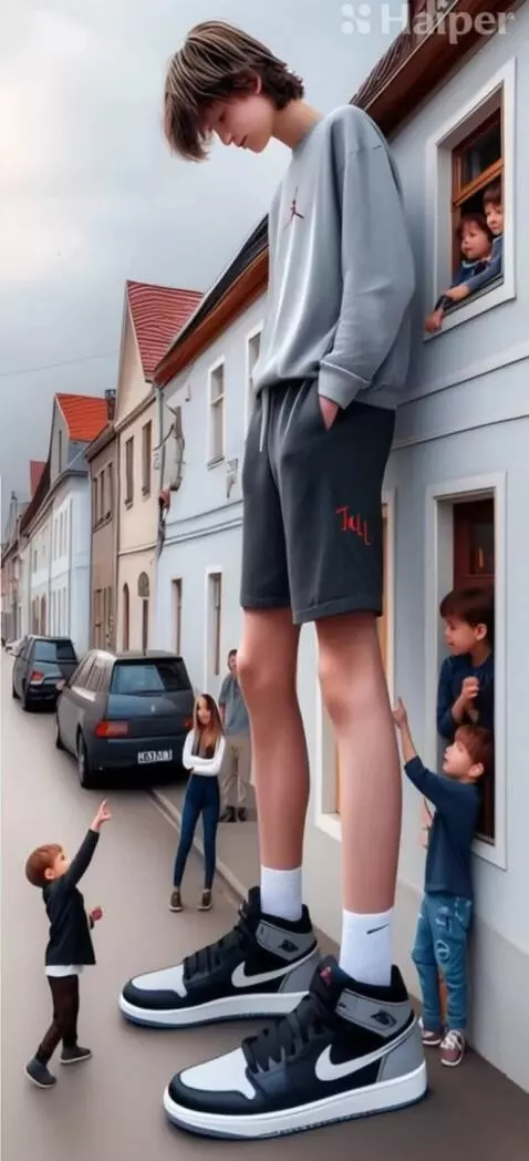 AI Video from prompt: The tallest boy moves his legs and leans one foo
