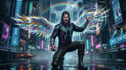 AI Video from prompt: A cinematic cyberpunk man with long hair and an 