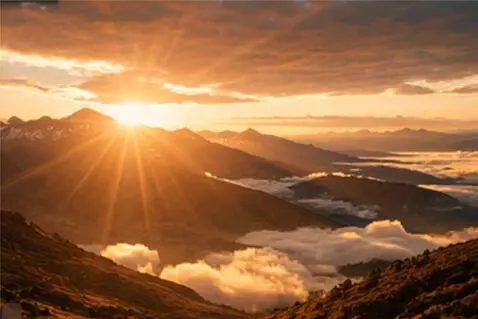 AI Video from prompt: Epic wide shot of the Andes mountains at sunrise