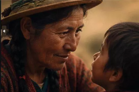 AI Video from prompt: Cinematic close-up of an Andean mother gazing at