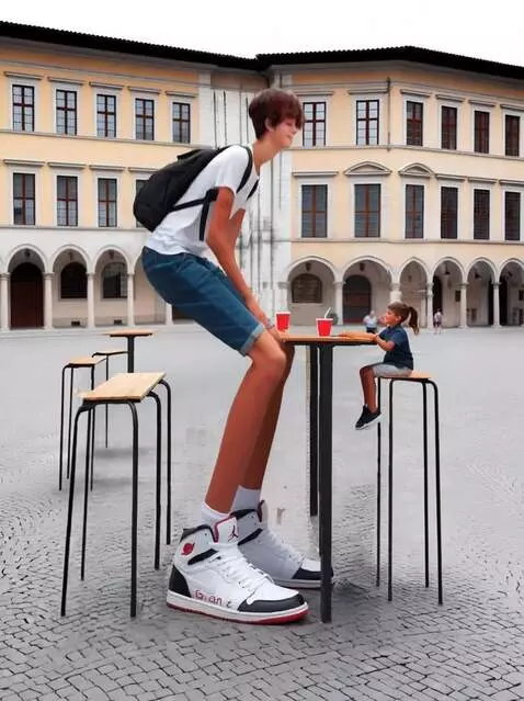 AI Video from prompt: Tallest boy standing and slowly walking on the s