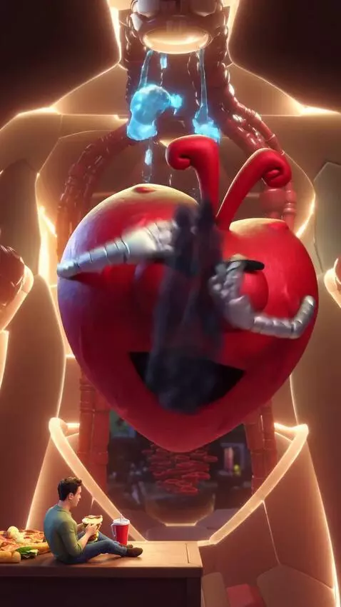 AI Video from prompt: A beautiful giant cartoon red heart with glowing