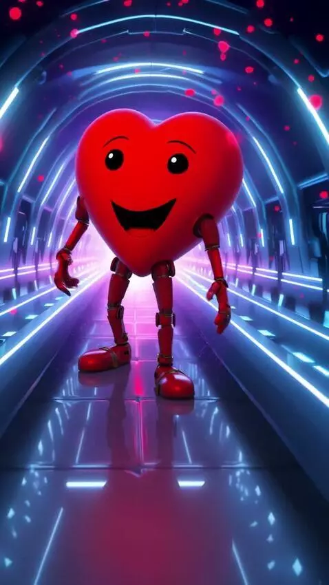 AI Video from prompt: A beautiful giant cartoon red heart with glowing