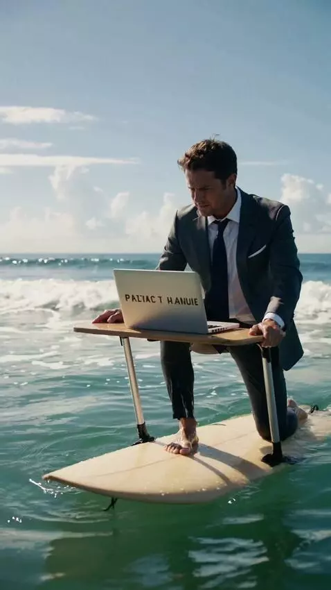 AI Video from prompt: A hapless businessman sits behind a desk attache
