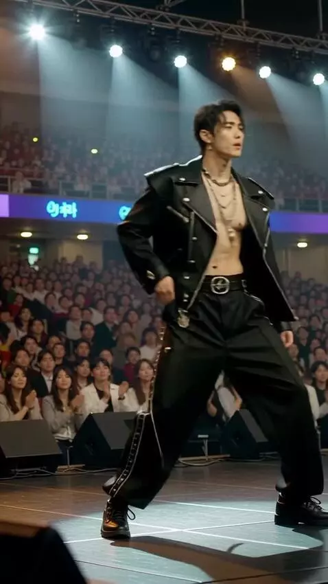 AI Video from prompt: k-pop male idol performing on stage, korean man,