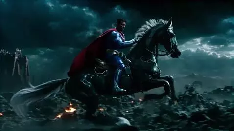 AI Video from prompt: CREATE HIPER REALISTIC  ROBOTIC SUPERMAN RIDING 