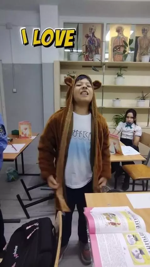 AI Video from prompt: This kid turns into a monkey and yells, "I love 