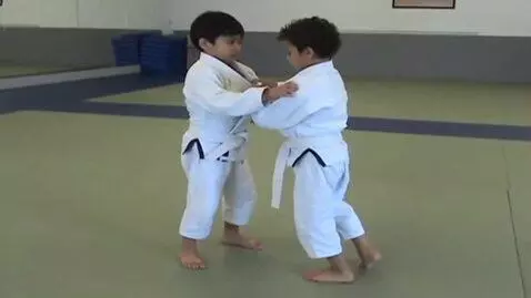AI Video from prompt: two boys at six years,wearing bjj jackets,white 