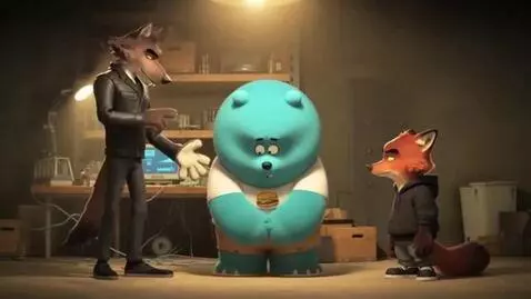 AI Video from prompt: Sky the cyan bear gets grounded for burger king 