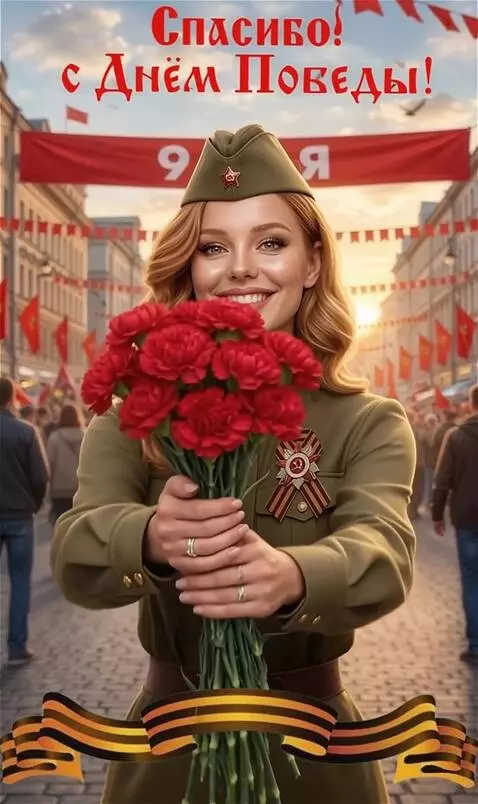 AI Video from prompt: She smiles, moves and holds out carnations to th