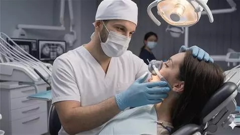AI Video from prompt: The girl is at the dentist she is going under an