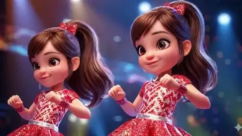AI Video from prompt: 0-2 sec: Two twin girls with brown tails and shi