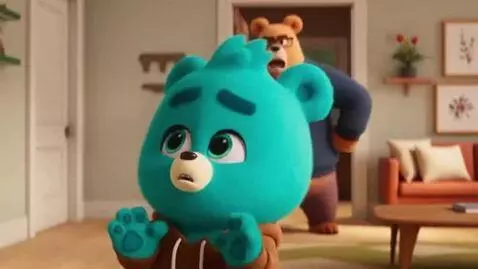 AI Video from prompt: Sky the cyan bear gets grounded for burger king 
