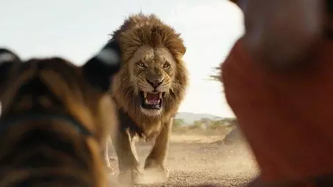 AI Video from prompt: Lion advances threateningly toward the human, a 