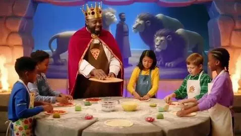 AI Video from prompt: “The Pizza King” – Metaverse Bible Experience ab