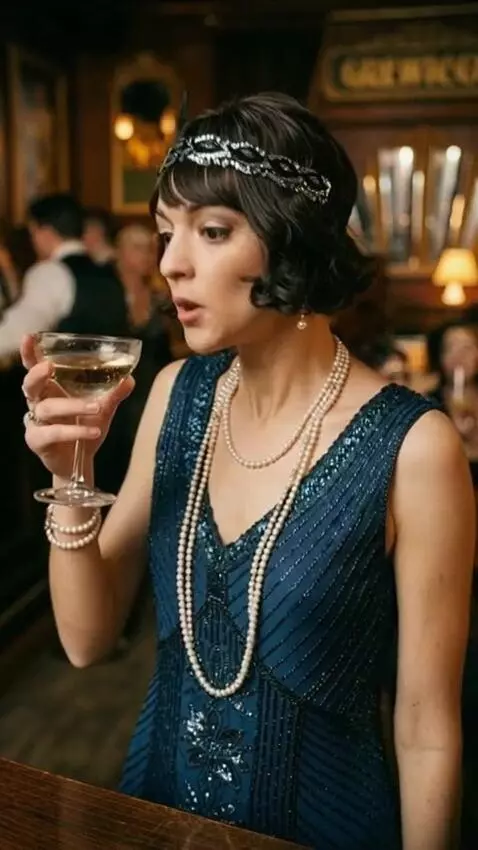 AI Video from prompt: Darla is a flapper in the 1920s. She is enjoying