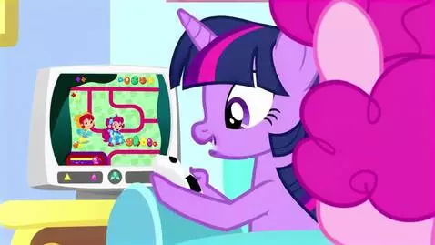 AI Video from prompt: Twilight Sparkle and Pinkie Pie with a Wii contr