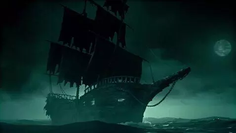 AI Video from prompt: A haunted pirate ship in the ocean in the middle