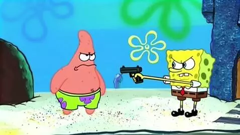 AI Video from prompt: Spongebob kills Patrick with a Gun. Spongebob Sa