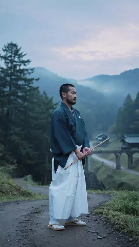 AI Video from prompt: generate a samurai without armor and a stick ins