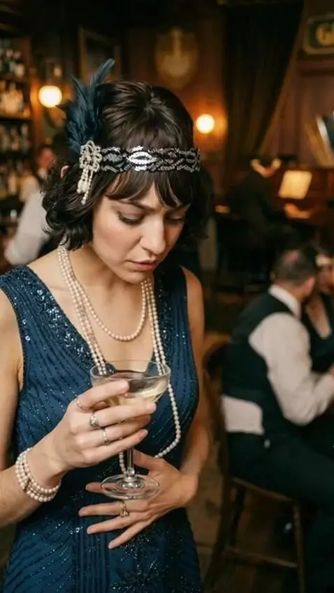 AI Video from prompt: A beautiful, slender womanDarla is at a speakeas