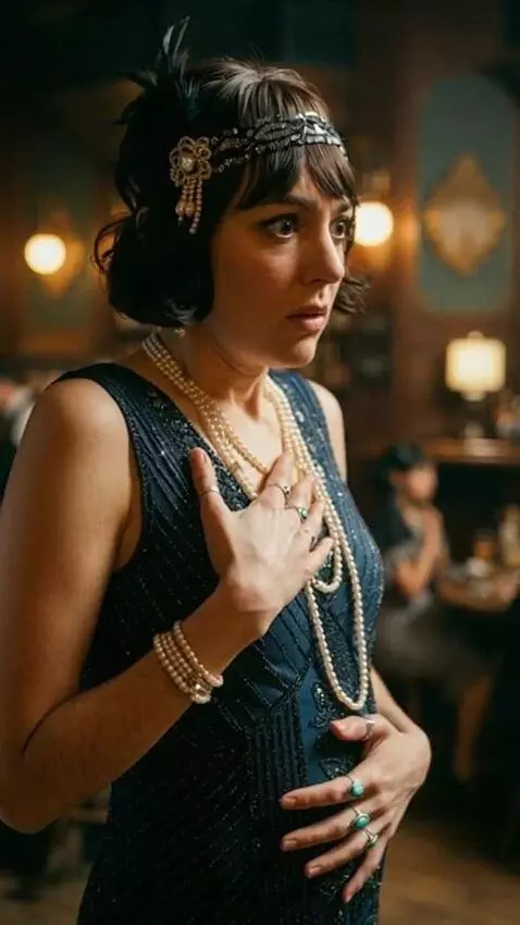 AI Video from prompt: A beauDarla is at a speakeasy when her belly is 