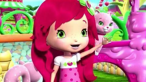 AI Video from prompt: Strawberry Shortcake and Custard at the cake cor