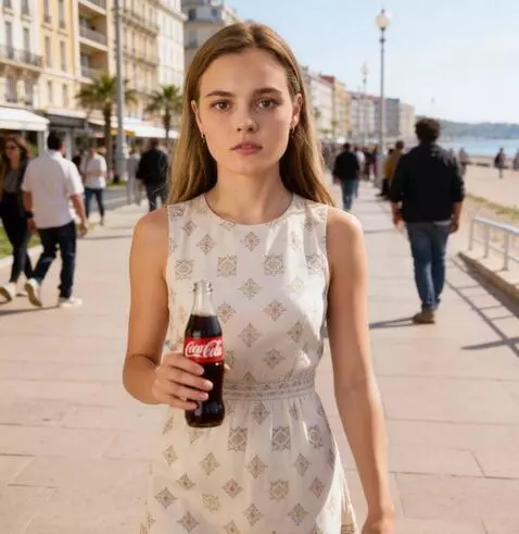 AI Video from prompt: the girl is walking towards [me]. her facial exp