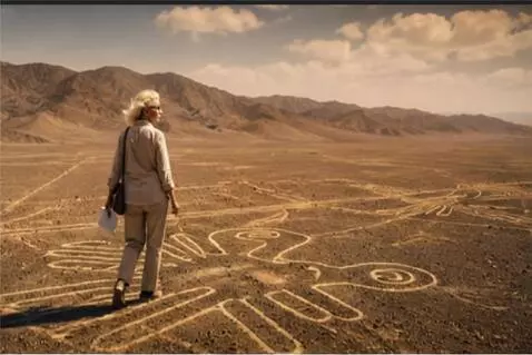 AI Video from prompt: Elderly Maria Reiche walking alone across the Na