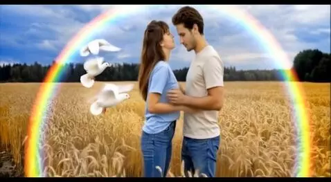 AI Video from prompt: Cinematic animation. Several pure white pigeons 