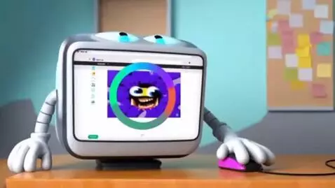 AI Video from prompt: a cartoon the PC go to website kera ai tran into
