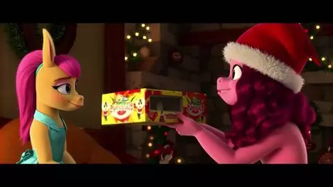 AI Video from prompt: Pinkie Pie brought Basic Fun Ms. Pac-Man Mini Ar
