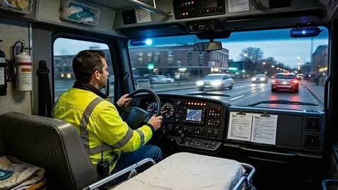 AI Video from prompt: A view from inside an ambulance with the driver 