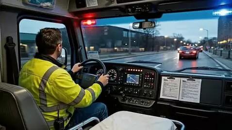 AI Video from prompt: A view from inside an ambulance with the driver 