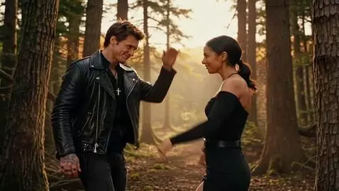 AI Video from prompt: Make him dancing with a beautiful Latino goth wo