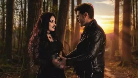 AI Video from prompt: Make him dance with a beautiful Goth woman