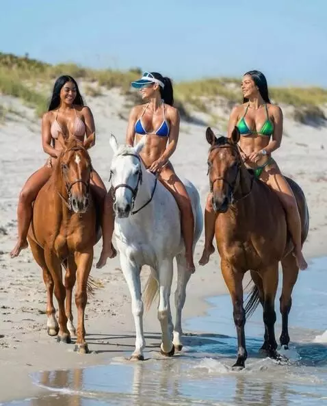 AI Video from prompt: They ride horses and laugh, the camera approache