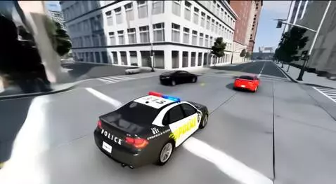 AI Video from prompt: Police Car crashes into another car (BeamNG.Driv