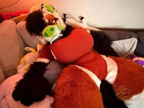 AI Video from prompt: Furry girl's chest growing huge till they fill t