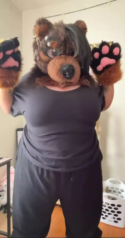 AI Video from prompt: Furry girl's chest growing huge till they fill t