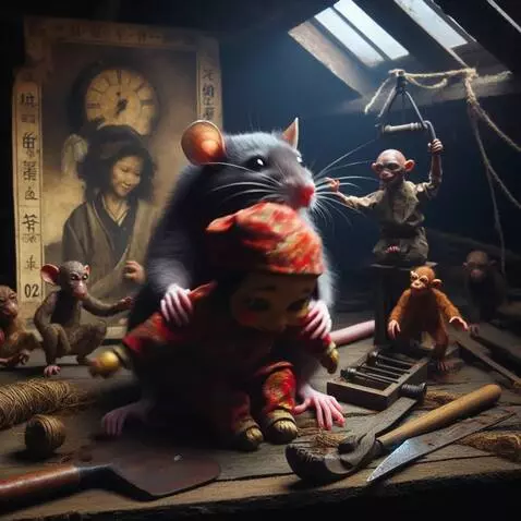 AI Video from prompt: The monkey walks forward. The rat watches as the