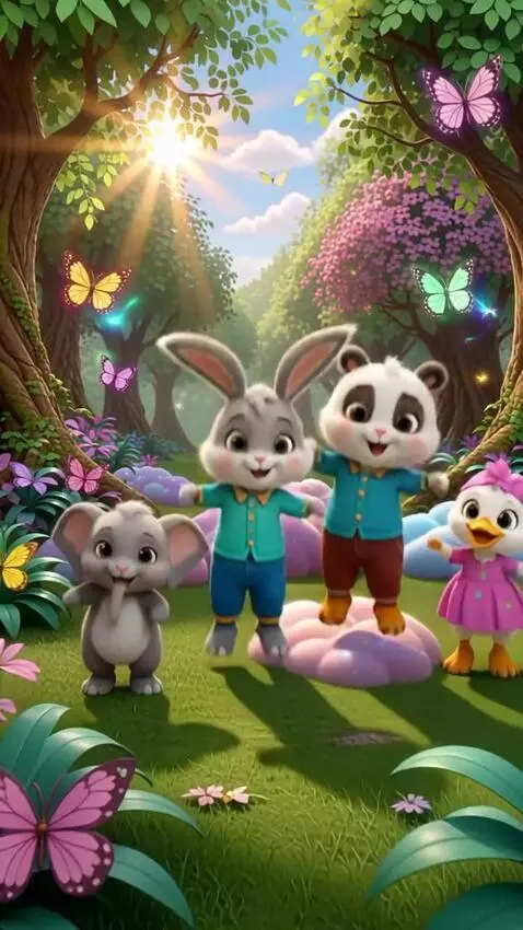AI Video from prompt: Prompt: "A colorful magical forest where cute ba