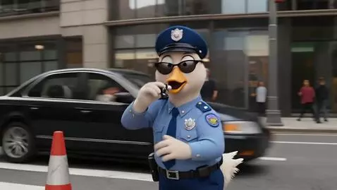 AI Video from prompt: A chubby duck wearing traffic police uniform dir