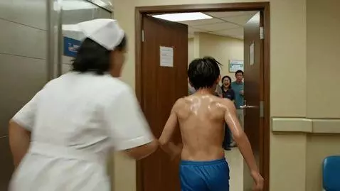 AI Video from prompt: The camera follows this shy boy who very quickly