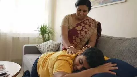 AI Video from prompt: Create a video where this lady is rubbing her ha